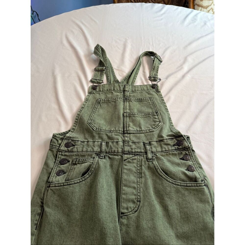 Free People We The Free Ziggy Overall XS Green Denim Wide Leg Overalls Jumpsuit - Picture 2 of 9